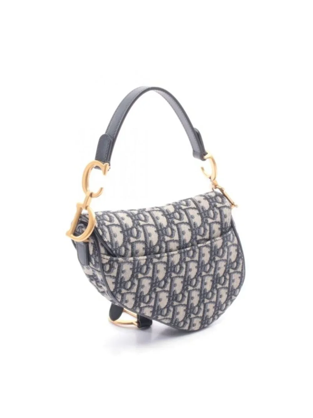 Dior Saddle Bag Mini Oblique Peacock Navy Canvas Leather Ivory - Picture 2 of 6